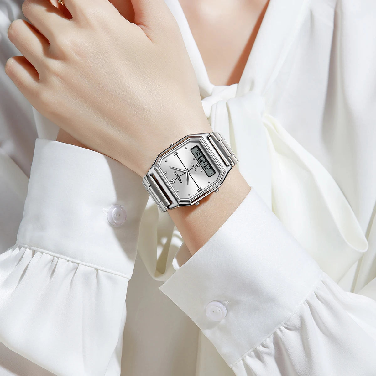 FOXBOX Women's Quartz Wrist Watch Digital Sports Ladies Clock Electronic Waterproof Square LED Watch for Women Montre Femme+BOX
