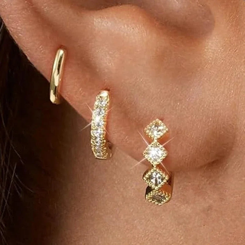 3PCS Triple Huggie Stud Earrings Set Cute Statement Chain Earring Dainty Drop Earrings Small Hoops Women Trendy Jewelry Lots