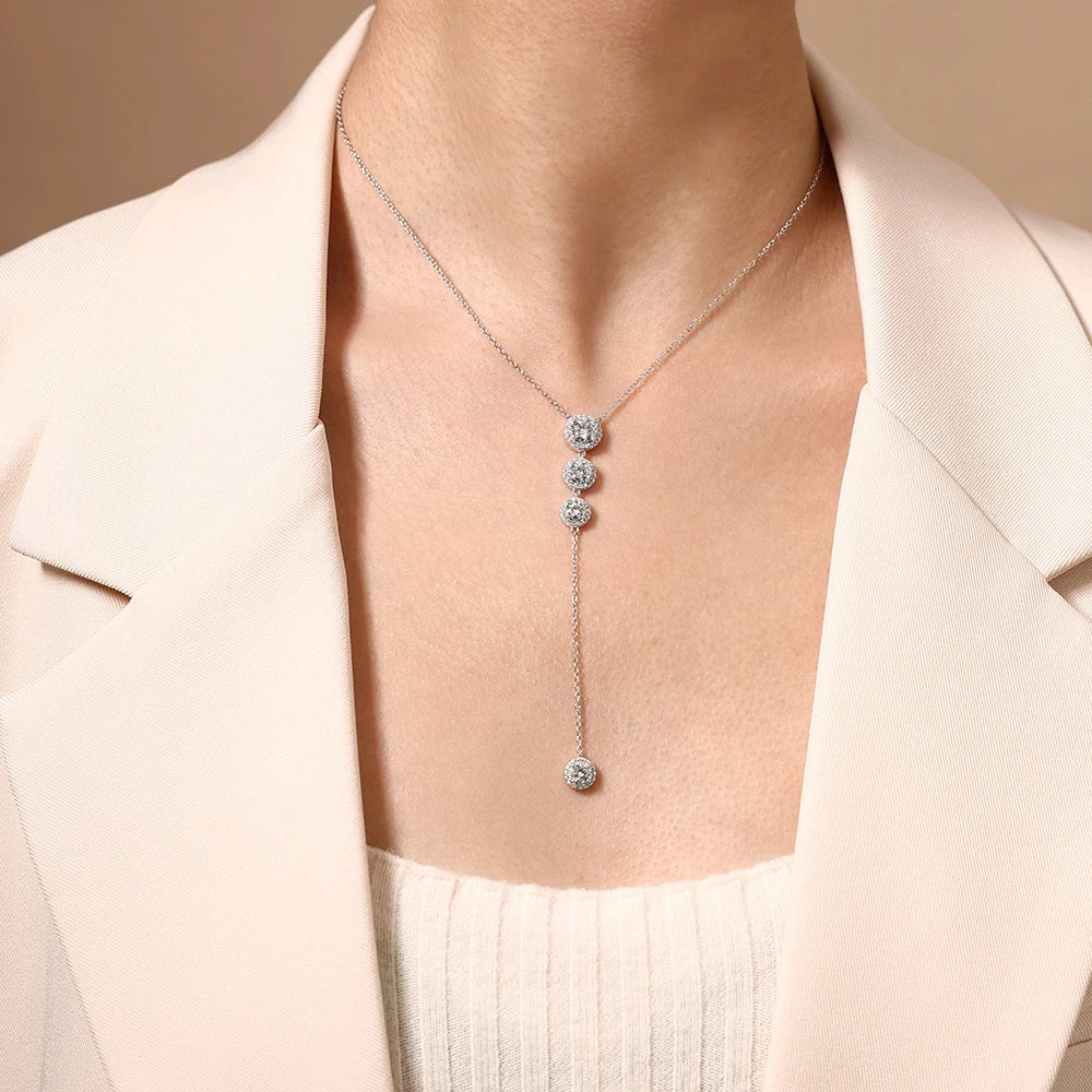 ATTAGEMS Luxury 925 Sterling Silver Necklaces and Pendants for Women 6mm D VVS1 Round Moissanite Y Shape Chain  Wedding Jewelry