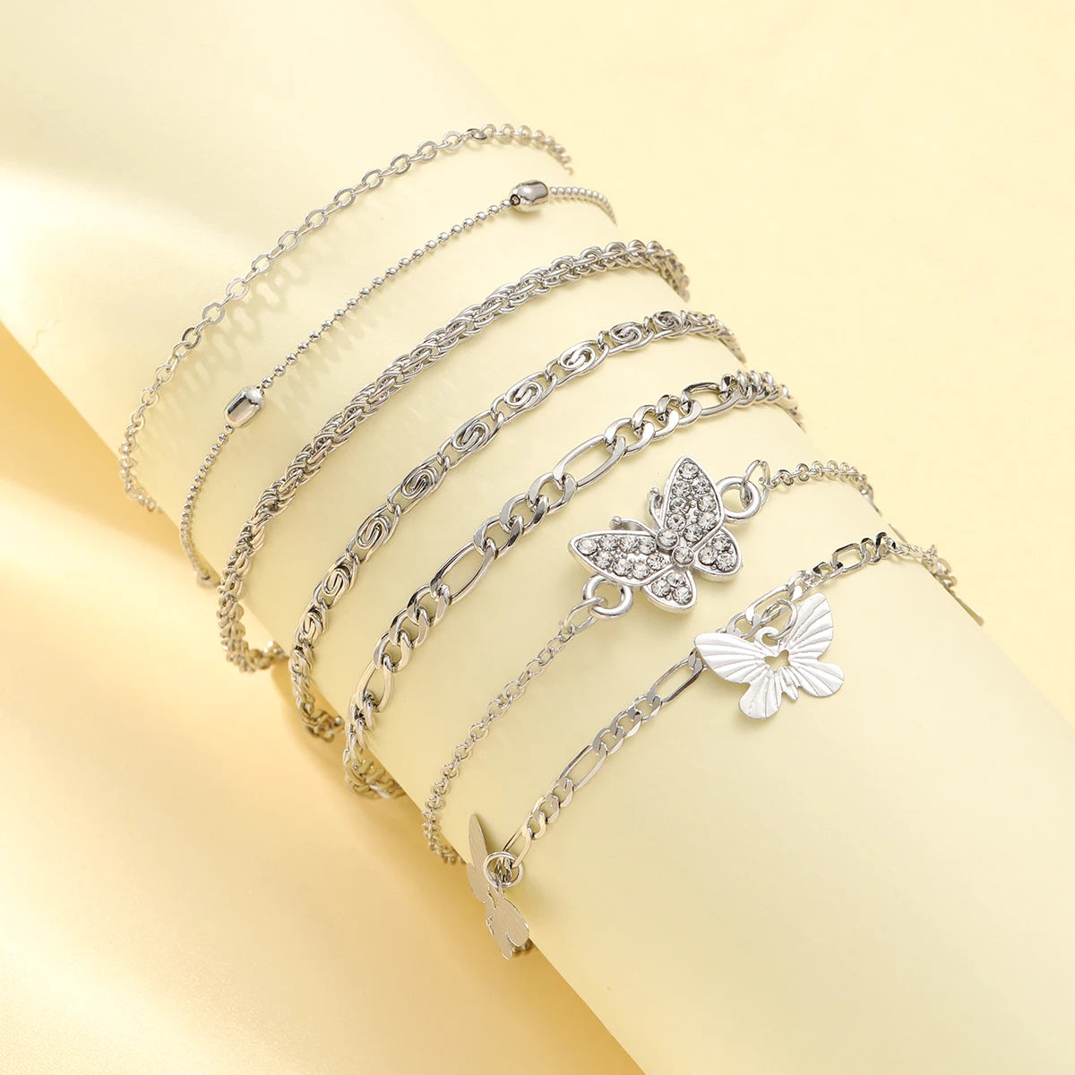 Bohemian Summer Beach Anklet Set For Women Vintage Silver Color Pearl Butterfly Star Heart Pendant Charm Chain On Leg Jewelry