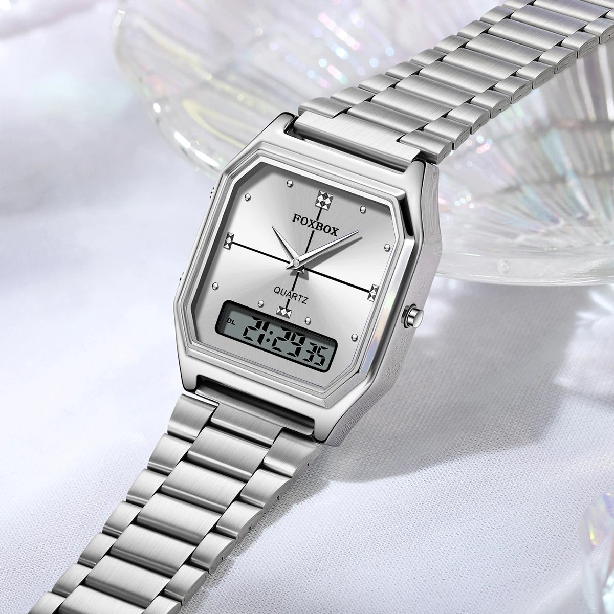 FOXBOX Women's Quartz Wrist Watch Digital Sports Ladies Clock Electronic Waterproof Square LED Watch for Women Montre Femme+BOX