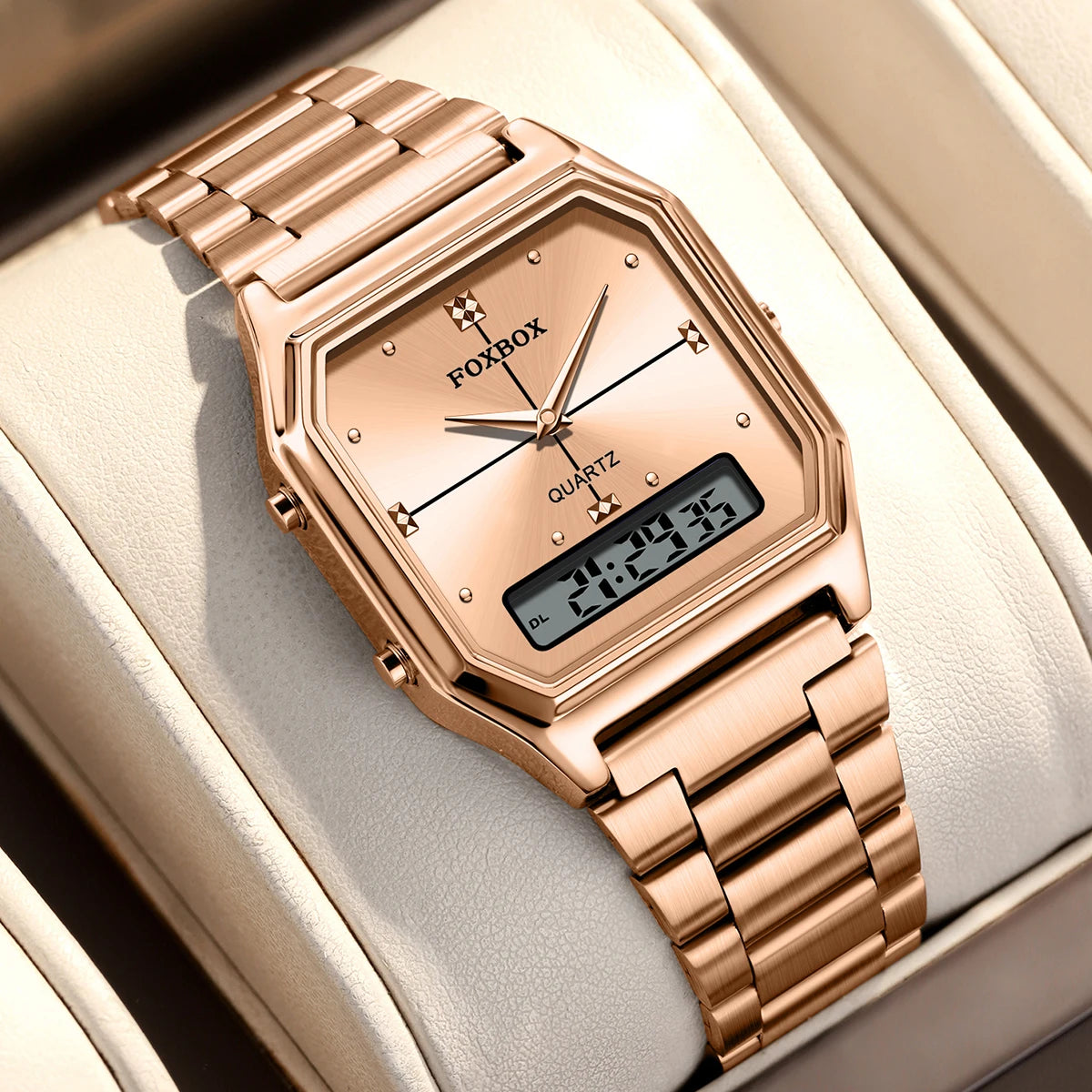 FOXBOX Women's Quartz Wrist Watch Digital Sports Ladies Clock Electronic Waterproof Square LED Watch for Women Montre Femme+BOX