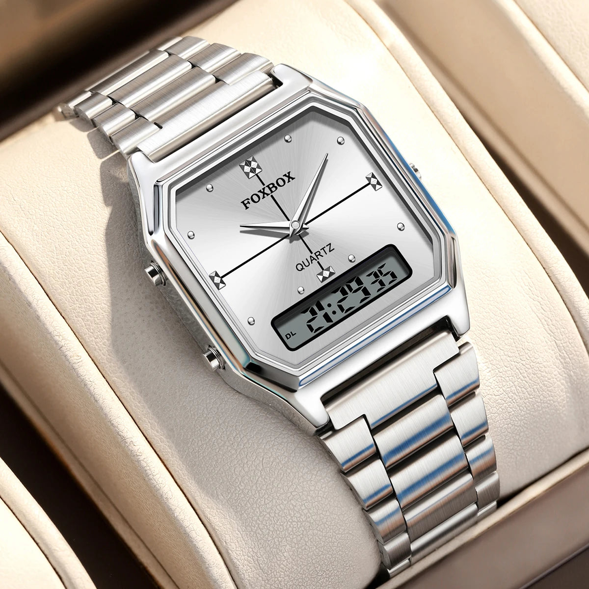 FOXBOX Women's Quartz Wrist Watch Digital Sports Ladies Clock Electronic Waterproof Square LED Watch for Women Montre Femme+BOX
