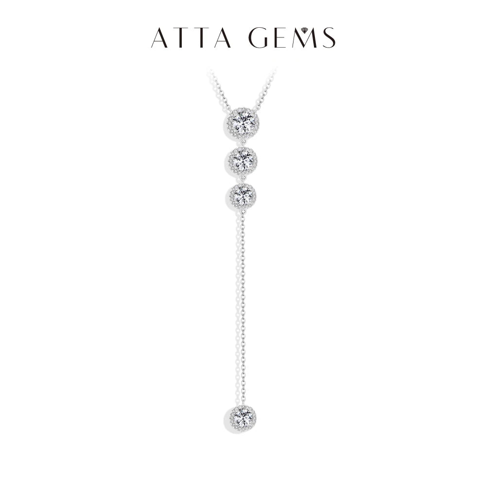 ATTAGEMS Luxury 925 Sterling Silver Necklaces and Pendants for Women 6mm D VVS1 Round Moissanite Y Shape Chain  Wedding Jewelry