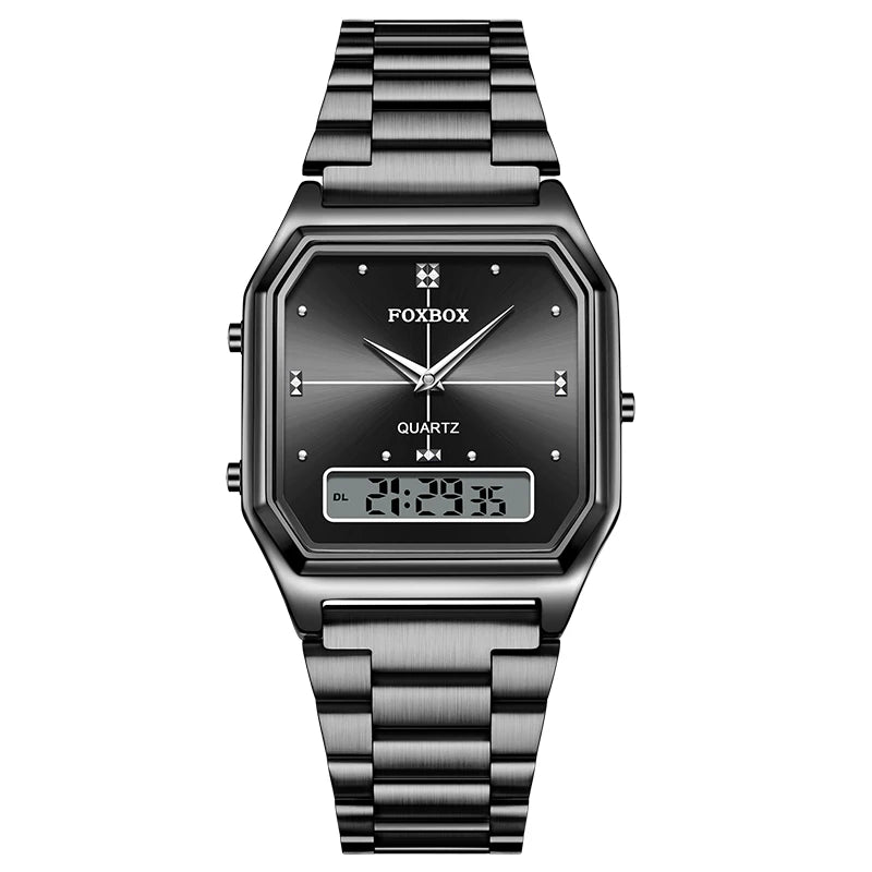 FOXBOX Square Purple Woman Watches Steel Waterproof Double Time Leisure Digital Girls Wristwatches Women Quartz Watch For Gifts
