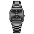 FOXBOX Square Purple Woman Watches Steel Waterproof Double Time Leisure Digital Girls Wristwatches Women Quartz Watch For Gifts
