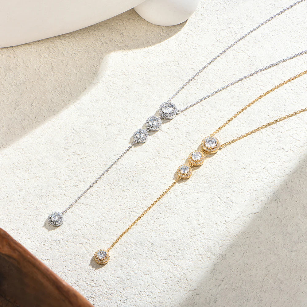 ATTAGEMS Luxury 925 Sterling Silver Necklaces and Pendants for Women 6mm D VVS1 Round Moissanite Y Shape Chain  Wedding Jewelry