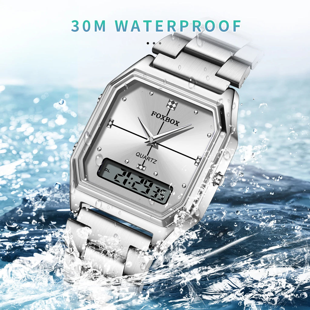 FOXBOX Women's Quartz Wrist Watch Digital Sports Ladies Clock Electronic Waterproof Square LED Watch for Women Montre Femme+BOX