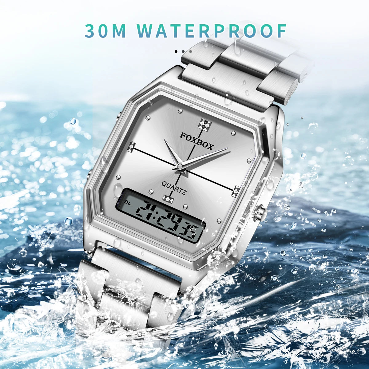 FOXBOX Women's Quartz Wrist Watch Digital Sports Ladies Clock Electronic Waterproof Square LED Watch for Women Montre Femme+BOX