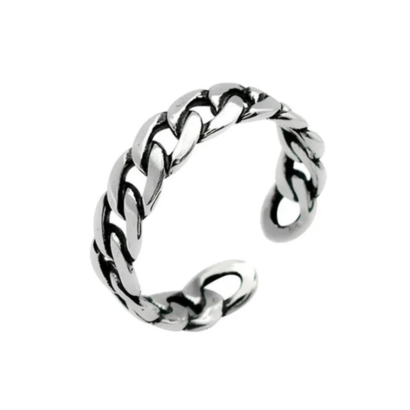 New Chain Retro Simple Personality 925 Sterling Silver Jewelry Braided Exquisite Opening Rings  R086