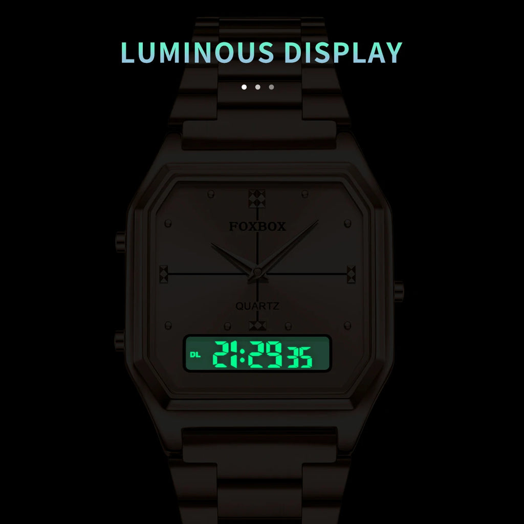 FOXBOX Women's Quartz Wrist Watch Digital Sports Ladies Clock Electronic Waterproof Square LED Watch for Women Montre Femme+BOX