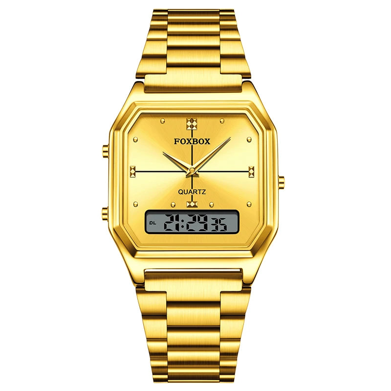 FOXBOX Square Purple Woman Watches Steel Waterproof Double Time Leisure Digital Girls Wristwatches Women Quartz Watch For Gifts