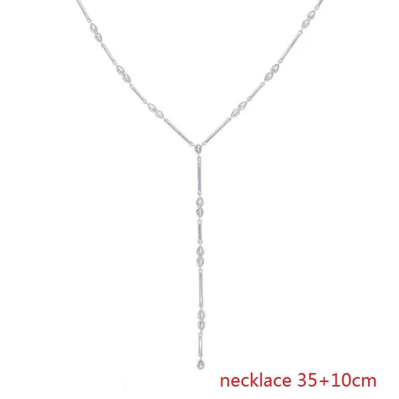 New Fashion Design Water Drop Bling Oval CZ Choker Necklace Lariat Long Bar Tear Drop Y Shape Long Tassel Women Jewelry