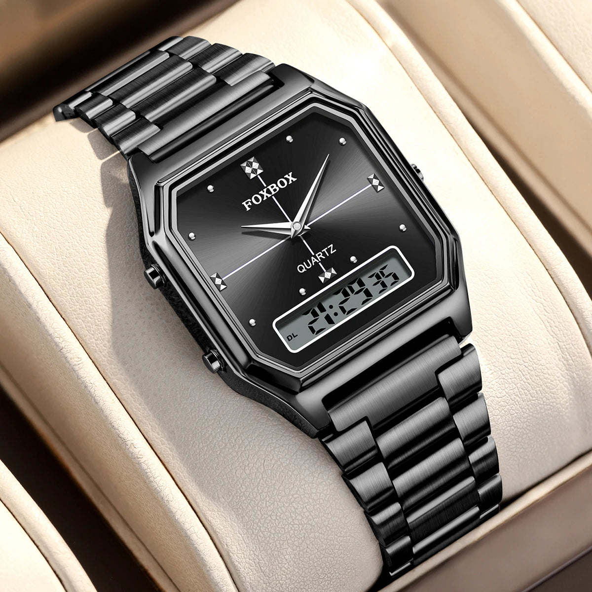FOXBOX Women's Quartz Wrist Watch Digital Sports Ladies Clock Electronic Waterproof Square LED Watch for Women Montre Femme+BOX