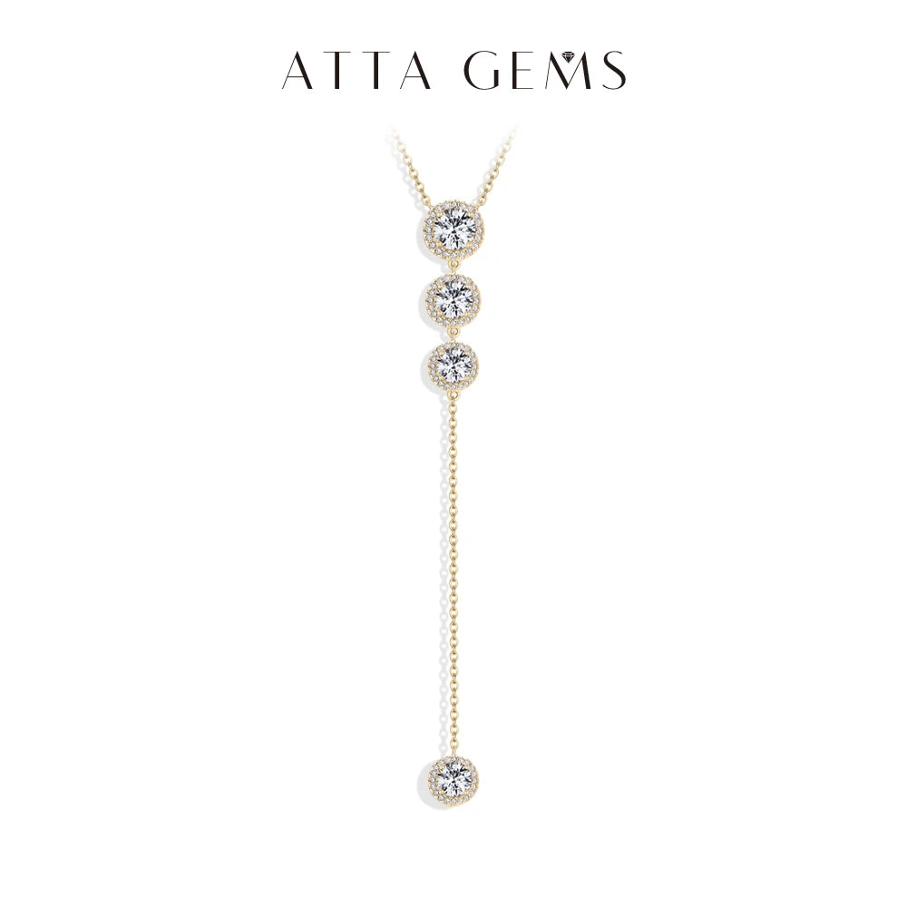 ATTAGEMS Luxury 925 Sterling Silver Necklaces and Pendants for Women 6mm D VVS1 Round Moissanite Y Shape Chain  Wedding Jewelry