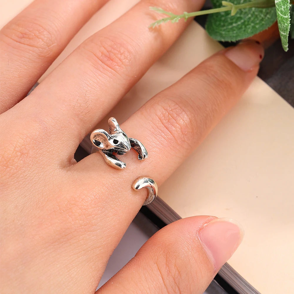 Creative Adjustable Alloy Rat Ring Vintage Simple Cute Low Allergy Eco-Friendly Decorative Accessory Holiday Gift