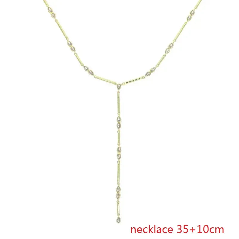 New Fashion Design Water Drop Bling Oval CZ Choker Necklace Lariat Long Bar Tear Drop Y Shape Long Tassel Women Jewelry