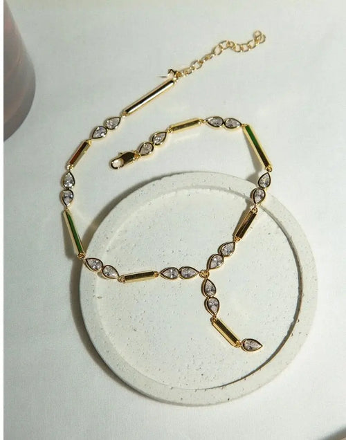 2026 New Arrived Gold Color Geometric Bar Tear Drop Cubic Zirconia CZ Link Chain Anklet Women Fashion Jewelry