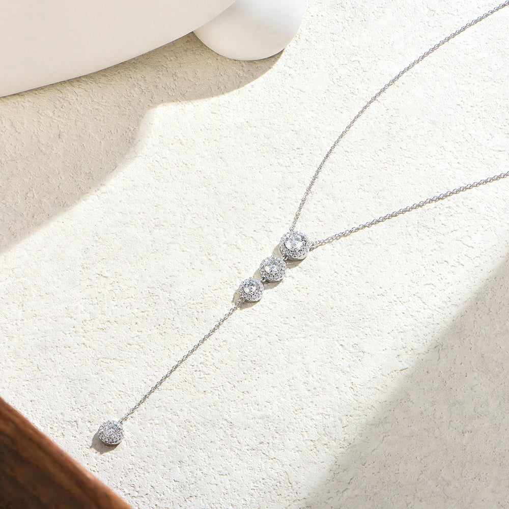 ATTAGEMS Luxury 925 Sterling Silver Necklaces and Pendants for Women 6mm D VVS1 Round Moissanite Y Shape Chain  Wedding Jewelry
