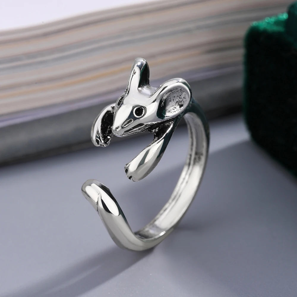 Creative Adjustable Alloy Rat Ring Vintage Simple Cute Low Allergy Eco-Friendly Decorative Accessory Holiday Gift