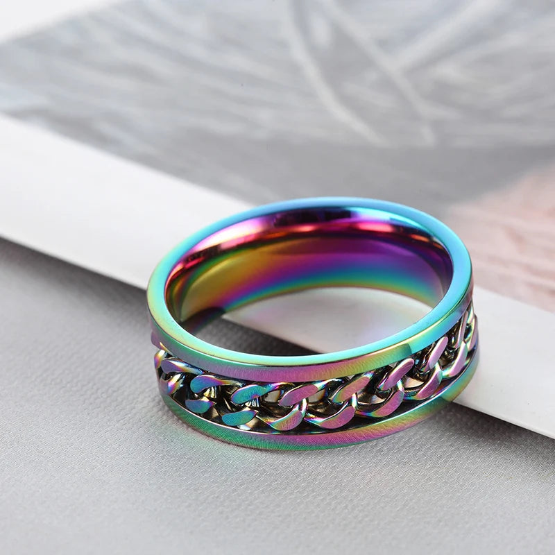 Titanium Steel Rotatable Chain Rings for Women Men Spinner Decompression Multifunctional Chain Ring Bottle Opener Ring Jewelry
