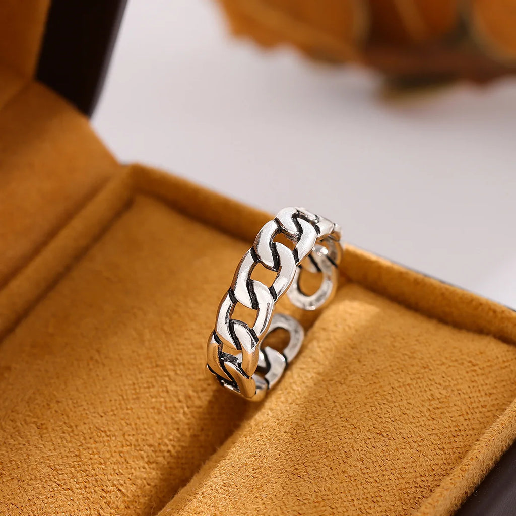 New Chain Retro Simple Personality 925 Sterling Silver Jewelry Braided Exquisite Opening Rings  R086
