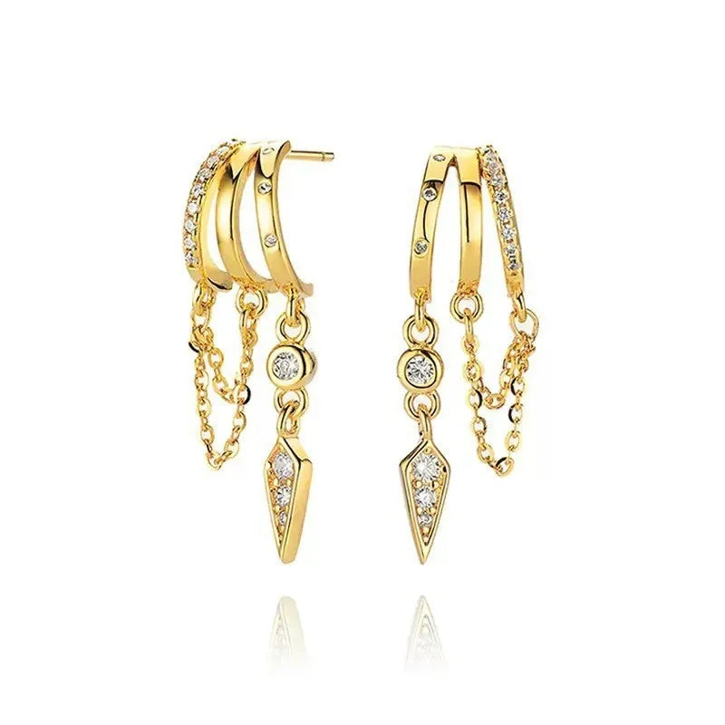 3PCS Triple Huggie Stud Earrings Set Cute Statement Chain Earring Dainty Drop Earrings Small Hoops Women Trendy Jewelry Lots