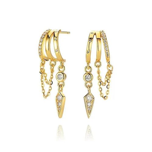 3PCS Triple Huggie Stud Earrings Set Cute Statement Chain Earring Dainty Drop Earrings Small Hoops Women Trendy Jewelry Lots