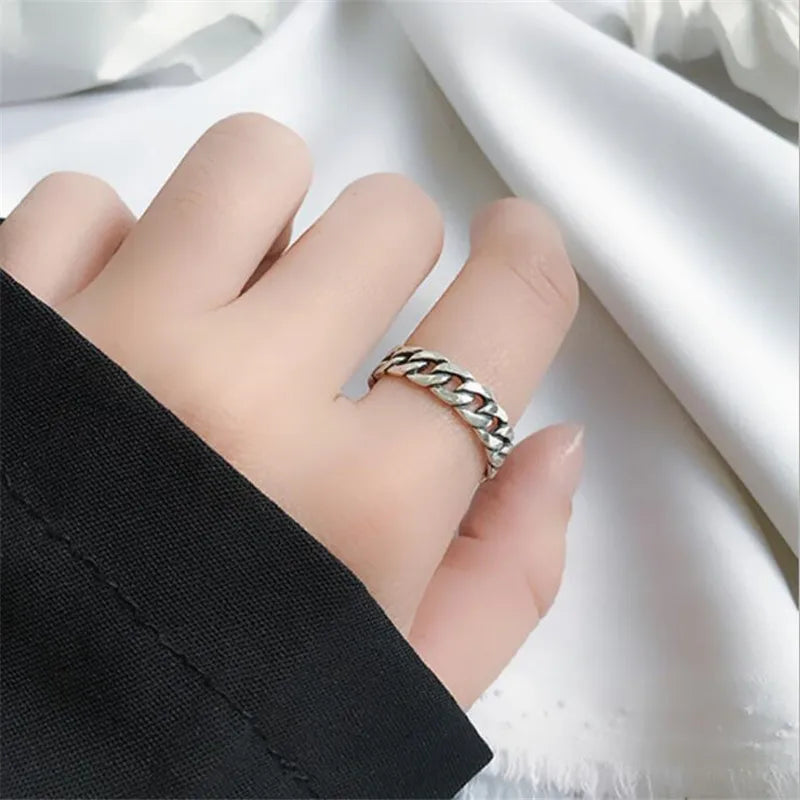 New Chain Retro Simple Personality 925 Sterling Silver Jewelry Braided Exquisite Opening Rings  R086
