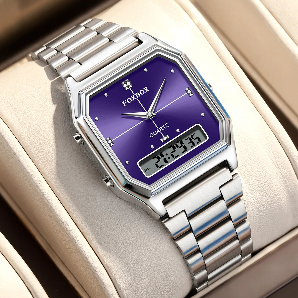 FOXBOX Women's Quartz Wrist Watch Digital Sports Ladies Clock Electronic Waterproof Square LED Watch for Women Montre Femme+BOX