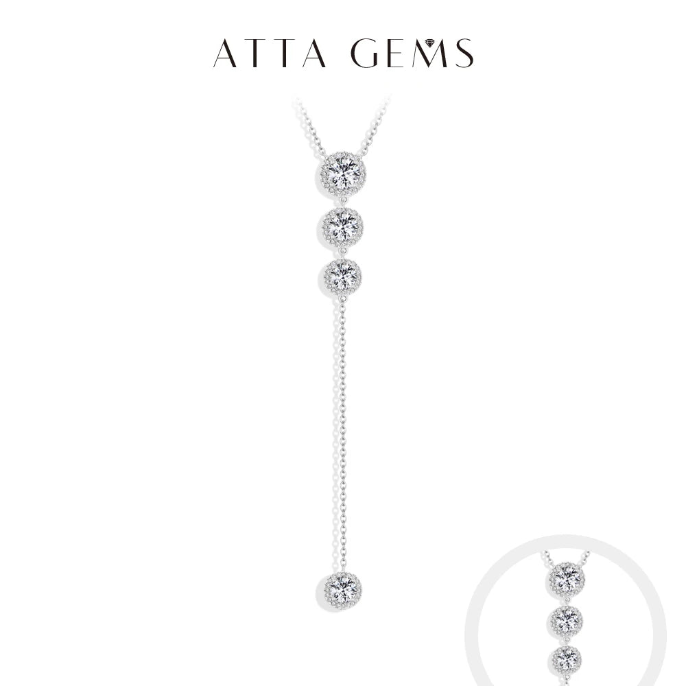 ATTAGEMS Luxury 925 Sterling Silver Necklaces and Pendants for Women 6mm D VVS1 Round Moissanite Y Shape Chain  Wedding Jewelry