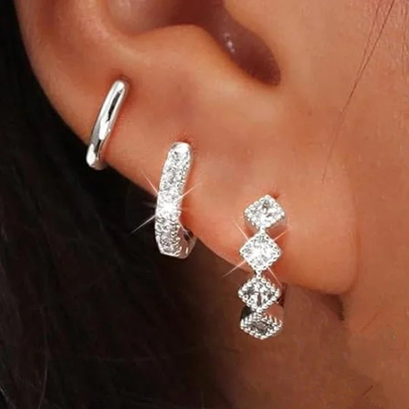3PCS Triple Huggie Stud Earrings Set Cute Statement Chain Earring Dainty Drop Earrings Small Hoops Women Trendy Jewelry Lots
